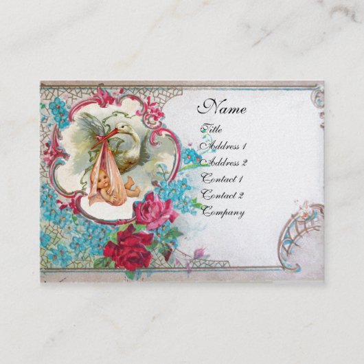 Carte De Visite OUBLIEZ MOINS STORK BABY SHOWER 2 MONOGRAM blanc (Devant)