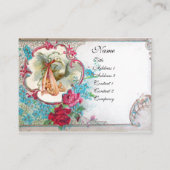 Carte De Visite OUBLIEZ MOINS STORK BABY SHOWER 2 MONOGRAM blanc (Devant)