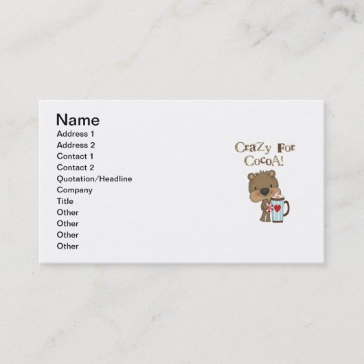 Carte De Visite Ours de garçon fou pour des vacances de cacao (Devant)