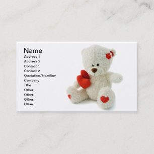 Carte De Visite Ours de nounours blanc tenant un coeur rouge