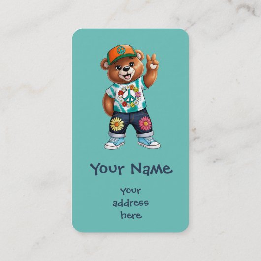 Carte De Visite Ours en peluche avec tenue paisible décontractée 1 (Dos)