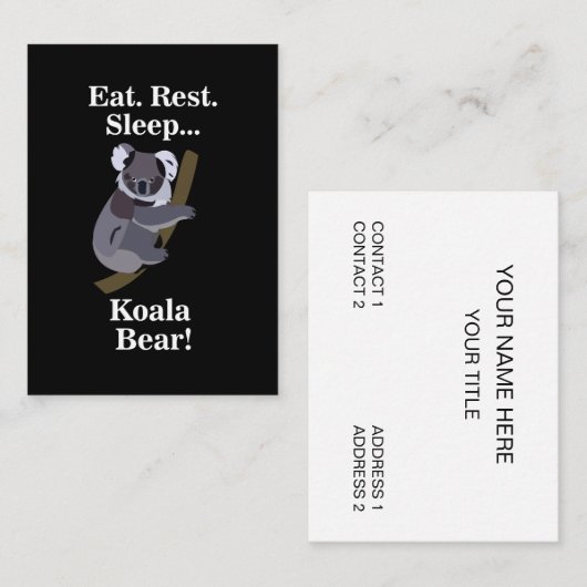 Carte De Visite Ours Koala Drôle (Devant / Derrière)