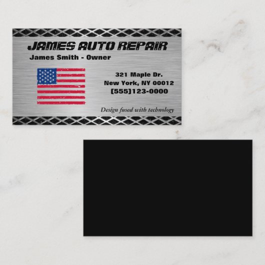 Carte De Visite Outil American Flag Metal Design Auto Réparation (Devant / Derrière)