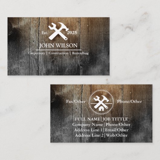 Carte De Visite Outil de charpentier pour constructeurs profession (Devant / Derrière)