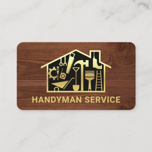 Carte De Visite Outil Gold Handyman Accueil Sur Le Grain De Bois (Devant)