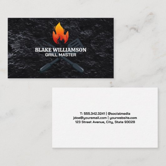 Carte De Visite Outil Grill | Feu | Restaurant (Devant / Derrière)