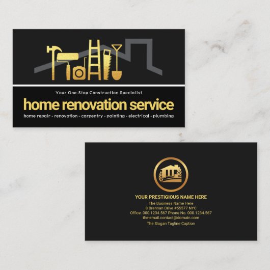 Carte De Visite Outil main main en noir gris sur toit (Devant / Derrière)