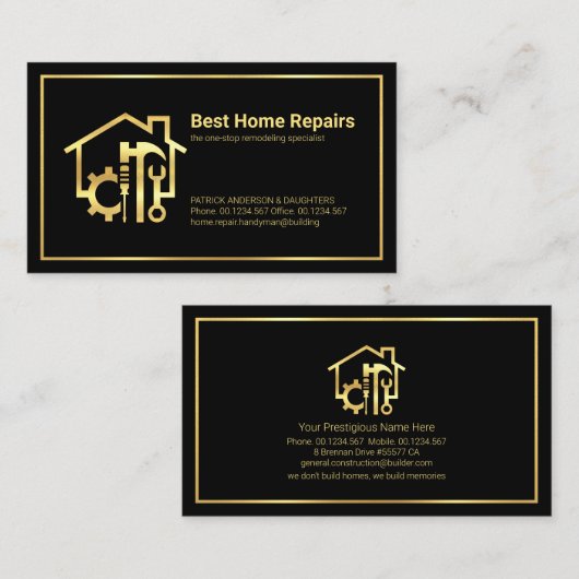 Carte De Visite Outil Main-man Gold Frame Accueil (Devant / Derrière)