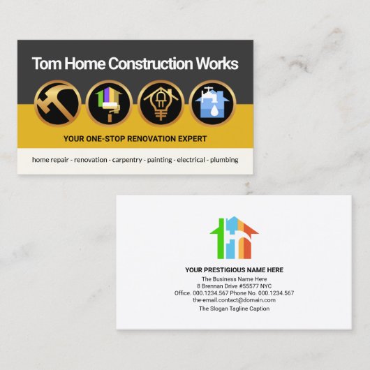 Carte De Visite Outil manuel Contractant de construction Couche Co (Devant / Derrière)