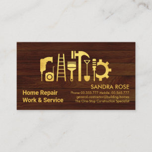 Carte De Visite Outils Chic Gold Handyman Sur Le Bois