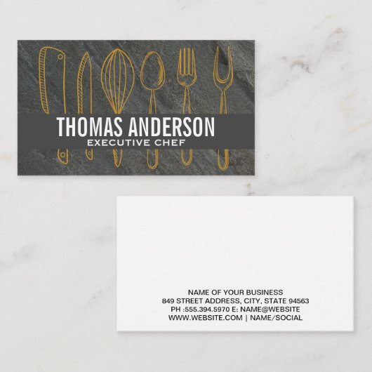 Carte De Visite Outils culinaires de cuisine | Arrière - plan d'ar (Devant / Derrière)