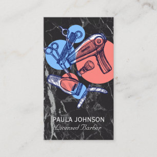 Carte De Visite Outils d'atelier de coiffure   Marbre noir