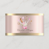 Carte De Visite Outils de boulangerie Fleur Cupcake Stripe Rose Or (Devant)