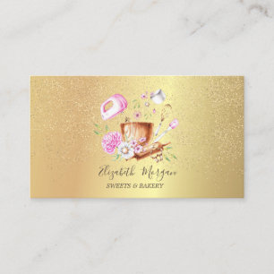 Carte De Visite Outils de boulangerie Fleurs Rose Gold Confetti
