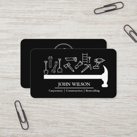 Carte De Visite Outils de charpentier constructeur professionnel m (Devant/Arrière en situation)