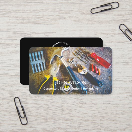 Carte De Visite Outils de charpentier constructeur professionnel m (Devant/Arrière en situation)