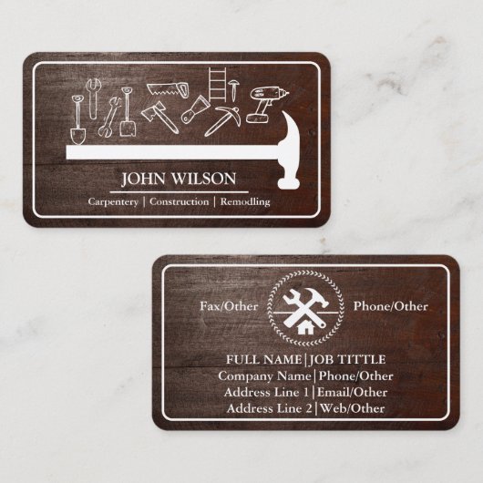 Carte De Visite Outils de charpentier constructeur professionnel m (Devant / Derrière)