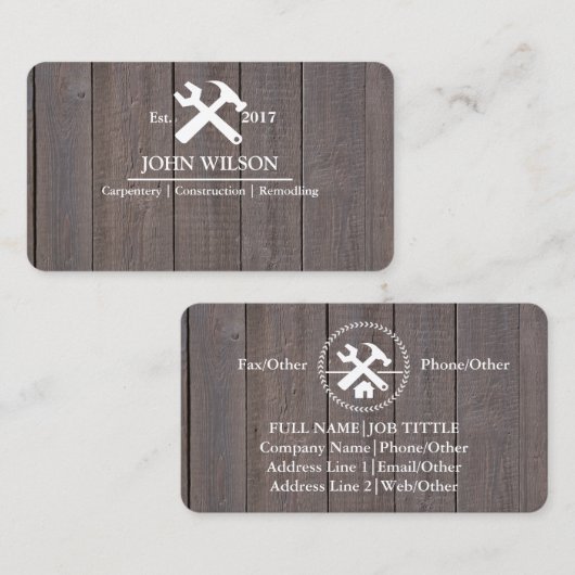 Carte De Visite Outils de charpentier constructeur professionnel M (Devant / Derrière)