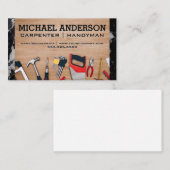 Carte De Visite Outils de charpentier sur la table | Entrepreneur (Devant / Derrière)