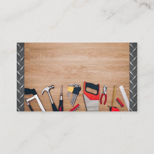 Carte De Visite Outils de charpentier sur table en bois | Acier mé (Dos)