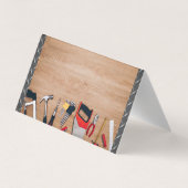 Carte De Visite Outils de charpentier sur table en bois | Acier mé (Dos)