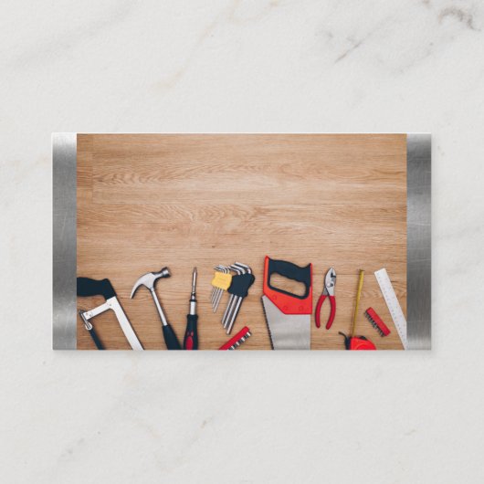 Carte De Visite Outils de charpentier sur table en bois | Découpe  (Dos)