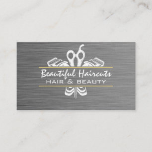 Carte De Visite Outils de coiffeur et de salon Texture métalliqu