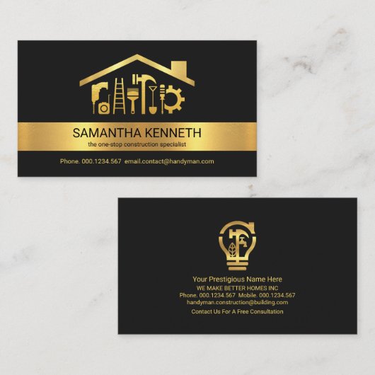 Carte De Visite Outils de construction Creative Gold Stripe (Devant / Derrière)