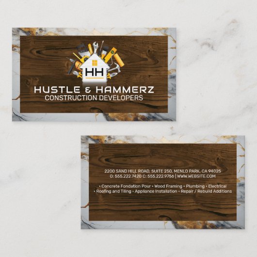 Carte De Visite Outils de construction de la maison | Bois | Marbr (Devant / Derrière)