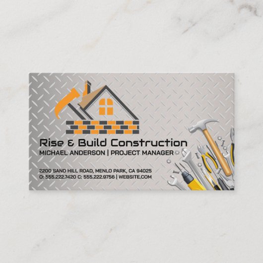 Carte De Visite Outils de construction | Maçonnerie | Entrepreneur (Devant)