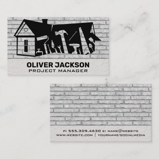 Carte De Visite Outils de construction | Mur en briques | Construc (Devant / Derrière)