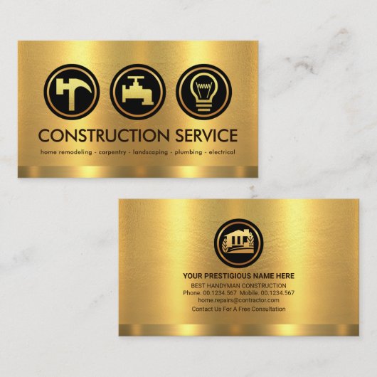 Carte De Visite Outils de construction or de couche dorée (Devant / Derrière)