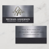 Carte De Visite Outils de coupe de cheveux | Métallique | Cuir (Devant / Derrière)