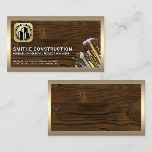 Carte De Visite Outils de création | Bois | Bordure or (Devant / Derrière)