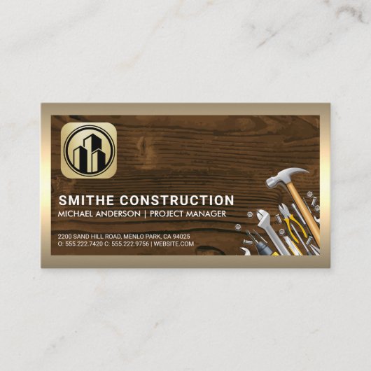 Carte De Visite Outils de création | Bois | Bordure or (Devant)
