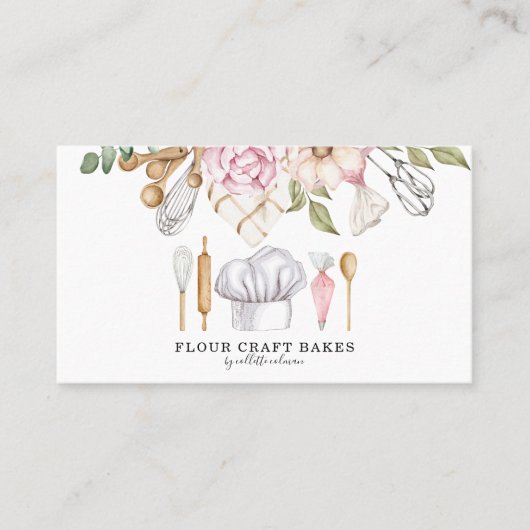 Carte De Visite Outils de cuisson à l'aquarelle du chef pâtissier (Devant)