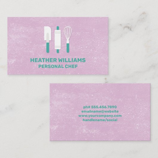 Carte De Visite Outils de cuisson | Arrière - plan de texture viol (Devant / Derrière)