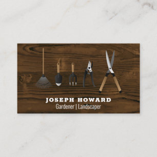 Carte De Visite Outils de jardinage Table de bois