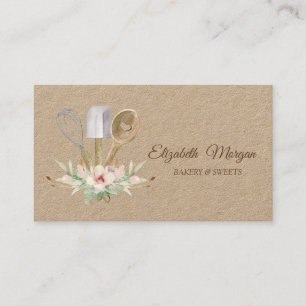Carte De Visite Outils de main de pâtisserie de boulangerie Fleurs