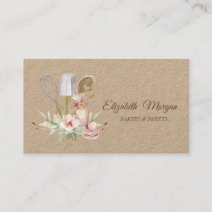 Carte De Visite Outils de main de pâtisserie de boulangerie Floral
