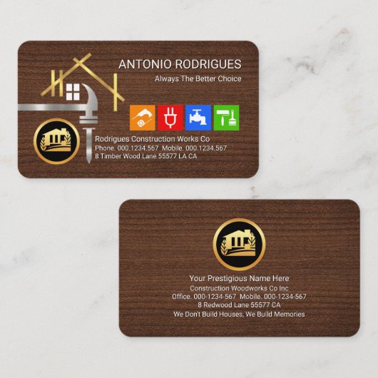 Carte De Visite Outils de main de truss de toit (Devant / Derrière)