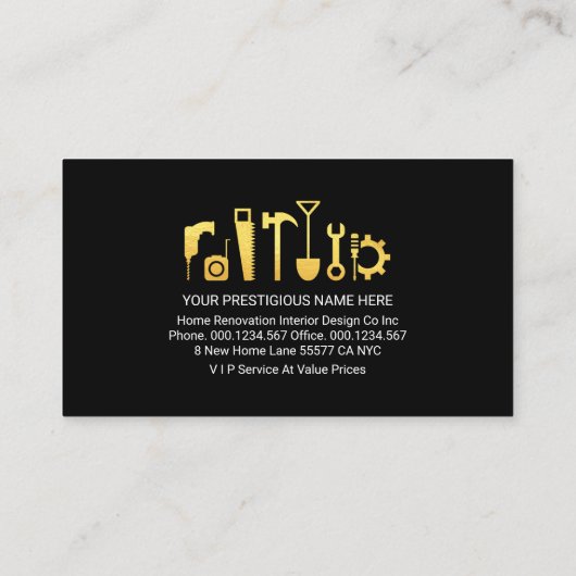 Carte De Visite Outils de main pour toit Gold Sun Building (Dos)