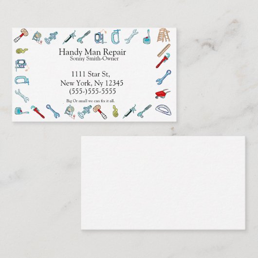 Carte De Visite outils de maintenance handman (Devant / Derrière)