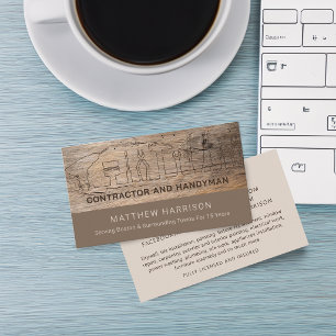 Carte De Visite Outils de Manoeuvre de Construction Rustique en Bo
