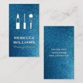 Carte De Visite Outils de maquillage | Arrière - plan texturé bleu (Devant / Derrière)