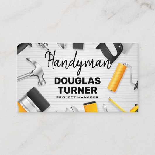 Carte De Visite Outils de menuiserie sur table (Devant)