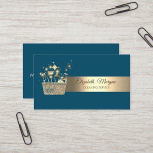Carte De Visite Outils de nettoyage à paillettes dorées Bokeh prof