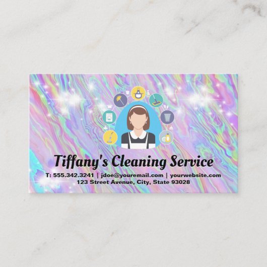 Carte De Visite Outils de nettoyage de femme de ménage | Étincelle (Devant)