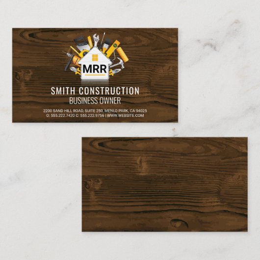 Carte De Visite Outils de réparation à domicile | Monogramme (Devant / Derrière)