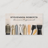 Carte De Visite Outils de salon de cheveux sur table en bois (Devant)